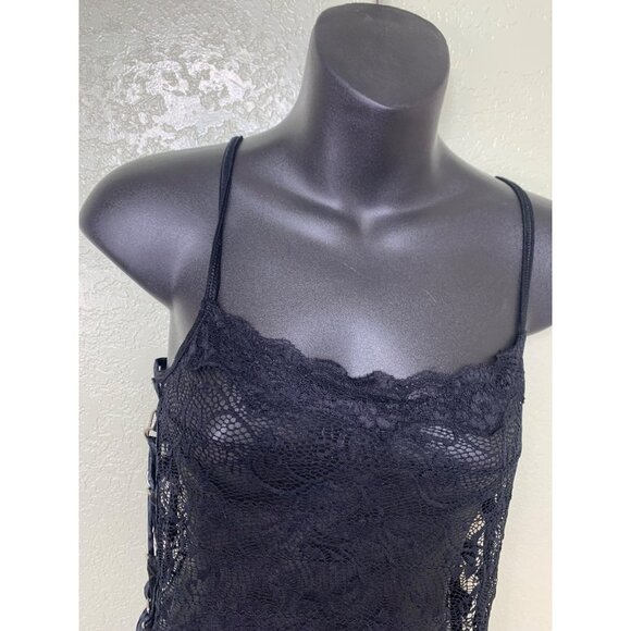 Seduction Black Lace Sheer Lingerie Tank Top Lace Up Metal Detail Size M/L - Picture 7 of 12